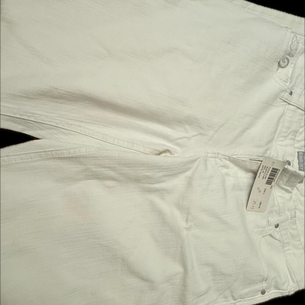 Chico's Soho Slouchy Wide Leg Jeans Pants White Embroidered Floral Size 00 / US